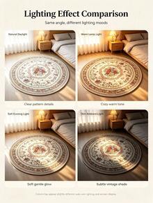 1pc Chenille Jacquard Round Area Rug, French Country Style Home Carpet, Polyester Fabric Surface, Non-Slip Dotted Bottom, Suitable For Living Room And Bedroom Decoration, Lightweight And Thin, All-Season Use, Easy To Fold And Store, Convenient To Clean - Multicolor - View 10