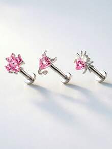 1pc G23 Titanium Internal Thread 1.0/1.2mm Butterfly, Flower, Heart, Cross Shaped Stud Earring Cartilage Piercing Jewelry Suitable For Women's Daily Wear - Pink - View 2