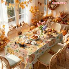 1/2pcs Autumn Tablecloth, Cute Cartoon Pumpkin Smiling Face Pattern Polyester Fiber Tablecloth Suitable For Kitchen, Dining Room, Coffee Table, Dining Table, Picnic, Camping, Country Farmhouse Decor, Autumn Thanksgiving Holiday Tabletop Protection And Beautification - Multicolor - View 2