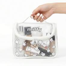 Miniso Miffy Transparent Makeup Bag, Cute Rabbit Print Clear PVC Makeup Bag, Portable Travel Toiletry Organizer With Handle, Women's Girls Zipper Toiletry - Clear - View 3