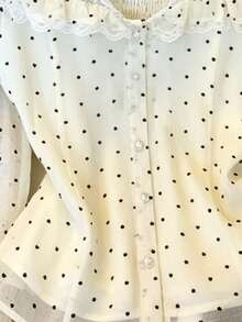 Polka Dot Bell Sleeve Chiffon Blouse French Style Women Top - White - View 2