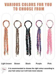 Vintage Plush Maillard Colorful Long Tassel Ribbon Headband Braided Hair Scrunchie Bohemian Style Women's Hair Accessory - Multicolor - View 6