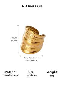 Minimalist Stainless Steel Asymmetrical Textured Multi-Layer Stackable Gold Rings, Suitable For Girlfriend, Best Friend And Mother, 18K Gold Plated Women's Rings, Aesthetic Wedding, Vacation Exaggerated Jewelry, Party, Ball Accessories, Ideal Holiday, Birthday Gift Choice - Multicolor - View 14