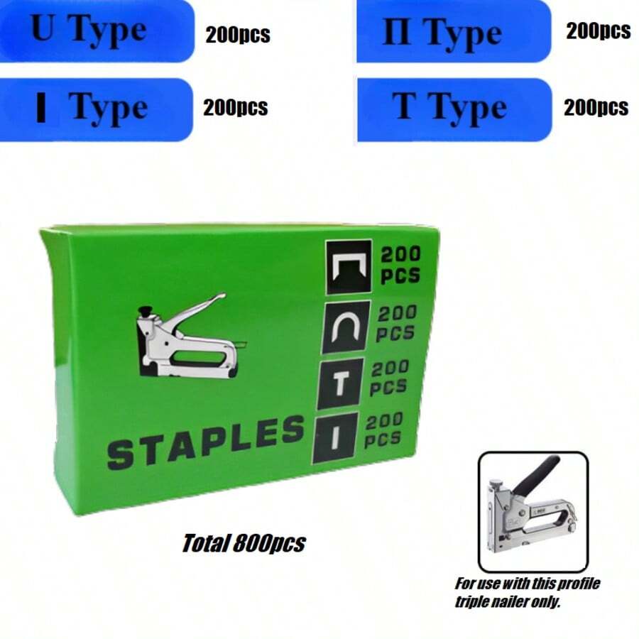 2400/3000pcs U-Shaped/T-Shaped/I-Shaped Staples, Suitable For Manual Staple Gun And Stapler Tools/Nail Gun, Applicable To Wooden Furniture, Home Use, Heavy-Duty Furniture Boxes, Halloween, Christmas - Multiple Styles - View 1