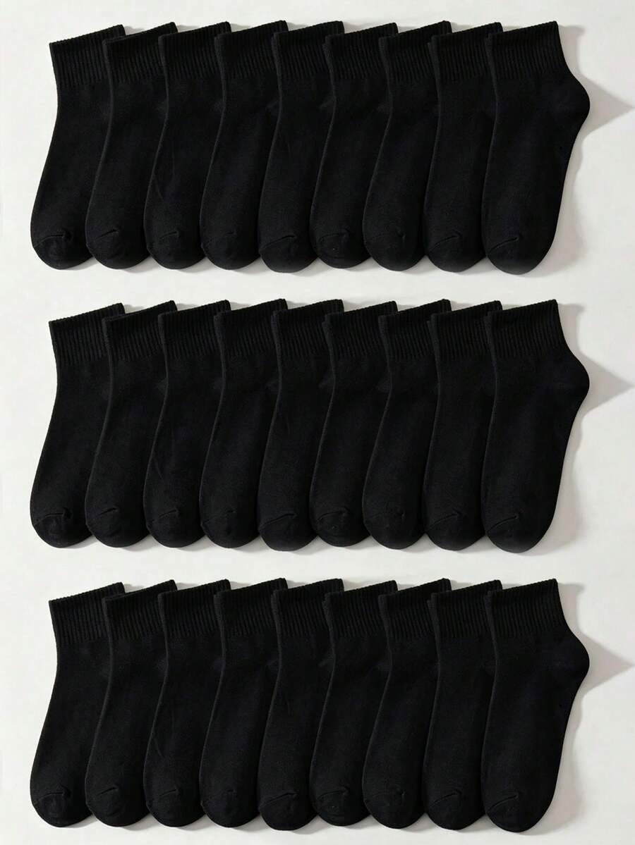 1/6/12 Pairs Kids Socks, Solid Black Basic Ankle Footwear, Simple Style ...