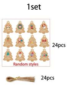 1 Set Christmas Gift Decorative Paper Tags With Matching Jute Rope; Christmas Party Decoration Tags, Christmas Gift Box Decoration Tags, Christmas Floral Decoration, Christmas Tree, DIY Wreath Decoration, Christmas Tabletop Decoration - Multicolor - View 12