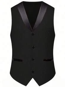 SuitGent 3 Pieces Men's High-Quality Business Suit, Solid Color Groom Wedding Attire, Slim Fit Casual Suit Jacket And Trousers Set, Spring, For Him - Black - View 5