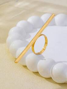1 pieza/Set Anillo de mujer con textura cepillada de líneas geométricas gruesas - Amarillo Oro - Ver 4