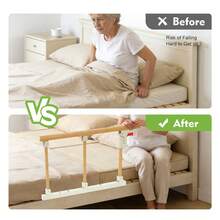 3-Speed Elderly Bed Railing, Foldable Bedside Safety Fence, Used For Getting In And Out Of Bed And Rehabilitation Training, 26.77 * 17.32 Inches - White+Wood Color - View 6