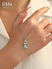 Hihho 1 buah Kalung Kelinci Berlian Imitasi Gaya Eropa dan Amerika dengan Desain Mata Merah, Kalung Penumpukan Dasar untuk Wanita - Kelinci Kecil - View 7