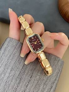 1件金色圓形女款石英手錶，精緻時尚極簡風，適合日常佩戴，生日/畢業禮物，休閒聚會 - 金色 - 查看 3