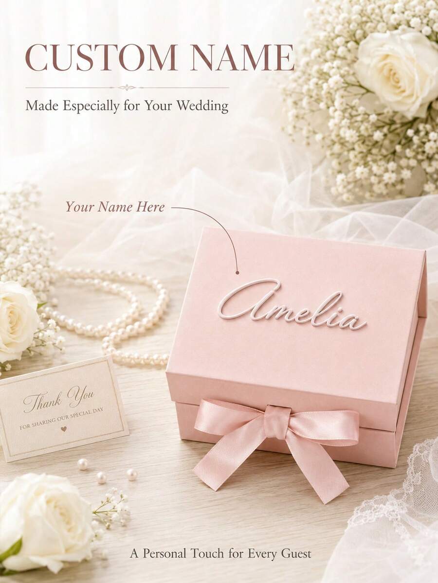 1pc Customized Name Gift Box, Personalized Text Luxury Gift Box With Ribbon, Magnetic Closure Bridesmaid/Proposal Box, Empty Gift Box, Birthday Gift