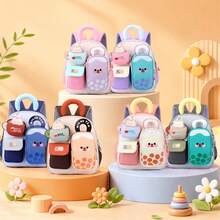 1pc Macaron Color Block Milk Tea Kids Backpack, Cute Preschool Backpack For Boys And Girls, Lightweight School Bag For Toddlers And Young Children, Travel Bag - Multicolor - View 6