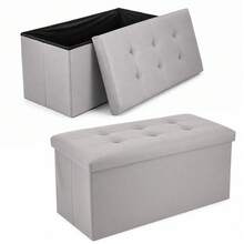 Living Room Folding Storage Ottoman – 76*38*38cm Footrest Stool With Lid, Storage Box & Shoe Bench - Light Grey - View 3