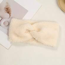 European And American Plush Cross-Over Knitted Headband, Warm Ear Protector Hair Tie, Wide-Brim Face Wash Headband, 1pc Solid Col, First Day Of School - Multicolor - View 15