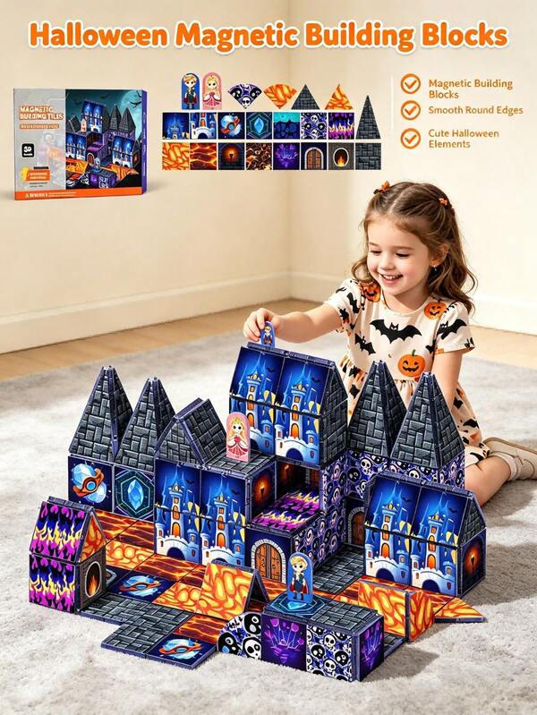 Children's Cartoon Colorful Translucent Magnetic Tiles Building Blocks, Blue Castle Theme Multicolor Transparent Magnetic Puzzle Tiles Building Set, Can Freely Combine And Build Castles, Villas And Other 3D Shapes, Classic STEAM Early Education Construction Toy, Effectively Cultivate Children's Spatial Thinking, Creativity And Fine Motor Skills, Suitable For Classroom Early Education, Children's Independent Creation, Parent-Child Interactive Building, Back To School Season Classroom Educational Activity Teaching Aid, Halloween Party Fun Building Toy, Christmas Creative Exquisite Children's Educational Gift