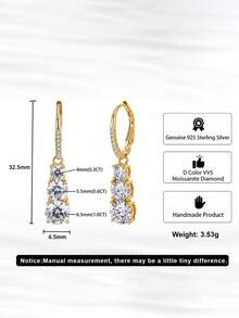 ORSA JEWELS 1 Pair 925 Sterling Silver 14K Gold Round Cut Moissanite Pendant Earrings, Sparkling Jewelry, Suitable For Women, Men, Birthday, Party, Anniversary And Banquet Gifts - MOE36 - View 7