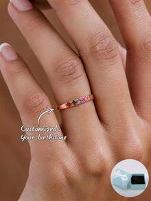 Cincin Batu Permata Opsional Fashion yang Disesuaikan - Rose Gold - View 2