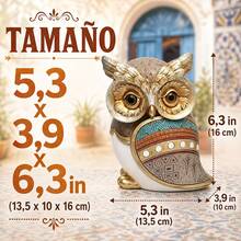Figura Decorativa de Búho con Detalles Dorados y Patrones Geométricos, Adorno de Mesa para Estantería y Salón, Estatua de Poliéster para Decoración del Hogar, 13.50 x 10.00 x 16.00 cm - A - Ver 7