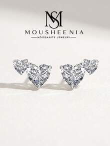 MOUSHEENIA Unique Multi Shape Moissanite Cluster Stud Earrings 925 Sterling Silver Gold Plated Heart Emerald Princess Cut Cluster Earrings Gift For Women - Heart-shaped - View 2