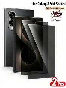 2pcs Privacy Tempered Glass Screen Protector. Compatible With Fold 2 5G/Fold 3 5G/Fold 4/Fold 5/Fold 6/Fold 7/7/Flip 8/Fold 8/Fold 8 Ultra And Other Series, High Hardness Reinforced Glass, Scratch-Resistant And Wear-Resistant, Protects Against Daily Bumps And Damage, Phone Accessory. - Black - View 15