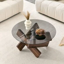 Living Room Table Sets - Walnut + MDF+Glass - View 1