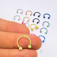 5PCS/Horseshoe Nose Ring Stainless Steel Ball Cone Painted Piercing Jewelry Invisible Set Horseshoe Septum Ring Piercing Jewelry Cartilage Spiral Earring Hoop Lip Stud Eyebrow Stud Ear Stud - Multicolor - View 6