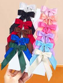 12Pcs Satin Hair Bow Clips With Long Ribbon Tails French Coquette Bow Barrettes Set For Women Girls Accessories Hair Accessories Hair Clips Bow Fall - Multicolor - View 6