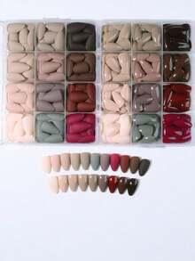 32 buah Kuku Akrilik Pendek Berbentuk Almond Mengkilap Warna Merah Burgundy - MultiWarna - View 4