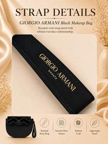 Giorgio Armani Armani Black Makeup Bag, 23*18cm, Snap Button Flap With Wrist Strap, Daily Storage For Makeup, Portable - Black - View 8