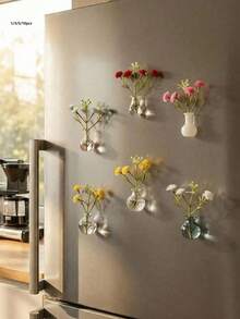 10/1/5 Peças Vasos Magnéticos Mini Geladeira, 10 Peças Vasos Magnéticos Pequenos e Fofos para Decoração, Ímãs de Vaso de Flores Reais, Decoração Magnética de Plantas Divertida e Bonita, Adequado para Armários de Armazenamento, Escritórios e Cozinhas, Enviado Aleatoriamente - Tamanho Único - Visão 1