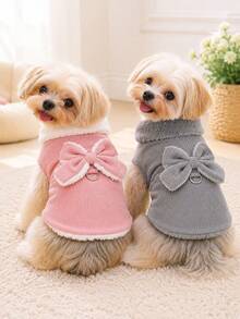 1pc Cute Bow Pet Plush Coat Autumn Winter Warm Jacket For Dogs Pets Outdoor Windproof Sweatshirt Clothes Suitable For Puppy Small Dog ﻿ - Multicolor - View 3