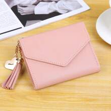 Custom Engraved Tassel Heart Pendant Wallet, Personalized Tri-Fold PU Leather Short Wallet With Name/Letter, Cute Envelope Card Holder For Women And Girls, Ideal Valentine's Day And Birthday Gift - Multicolor - View 7