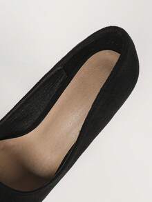 Elegant Round Toe Stiletto Heel Professional Women's Pumps, Black Suede High Heel Slip-On Shoes - Black - View 8