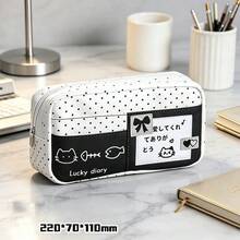 1pc Polka Dot Cat Print Pencil Case, Multi-Compartment Design For Organized Storage Of Writing Tools And Small Items, Sturdy Shape Resistant To Deformation, Front Pocket For Easy Access To Notes And Cards, Fresh And Stylish Polka Dot Patchwork Design, Stationery Storage, Small Item Organization, Back To School Recommendation, Christmas Gift, Halloween Gift, Thanksgiving Gift - A - View 13