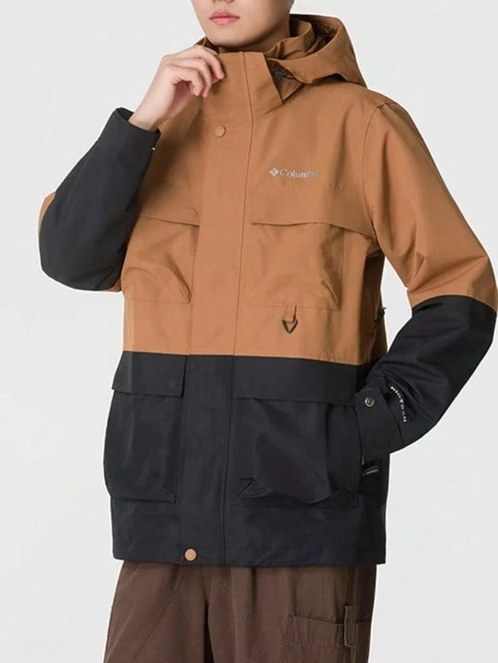 Columbia Men's Letter Print Hooded Casual Daily Outdoor Sports Jacket - Brown/Black - View 1