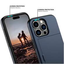 防震 2 合 1 PC 卡槽手機殼，相容 Apple 18 Pro Max 18 Pro 17 Pro Max 17 Pro 17e 16E 15 14 13 12 11 7 8 XR X/XS XS MAX、Galaxy S26 Ultra S25 Ultra A37 A57 A56 A55 A17 S25 FE S26 FE A14 A15 A16 A26 A36 A35 A25 及 P30 P30 Pro，2 合 1 避震手機保護殼，附卡槽錢包設計 - 藏青 - 查看 4