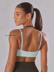 Sodalemon Women's Colorblock 2 In 1 Sports Bra, Adjustable Spaghetti Strap Halter Neck Yoga Fitness Top, Gym Workout Pilates Activewear - Baby Blue - View 2