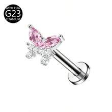 1pc G23 Titanium Internal Thread 1.0/1.2mm Butterfly, Flower, Heart, Cross Shaped Stud Earring Cartilage Piercing Jewelry Suitable For Women's Daily Wear - Pink - View 56