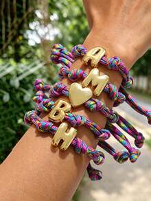 1pc Bohemian Vintage Creative Fashion Elegant Luxury Classic High-Quality Copper 26 Letter Woven Knot Bracelet For Women, Sisters, Couples, Prom/Graduation Jewelry Gift, Suitable For Daily Wear, Dating, Party, Holiday, Commuting, Adjustable Size - Bracelet - View 1