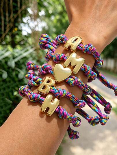 1 pieza Pulsera de cobre tejida con nudo de 26 letras, estilo bohemio vintage, creativa, de moda, elegante, de lujo, clásica y de alta calidad para mujeres, hermanas, parejas, regalo de joyería para baile de graduación/graduación, adecuada para uso diario, citas, fiestas, vacaciones, desplazamientos, tamaño ajustable