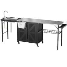 YODOLLA Mobile Outdoor Kitchen Cart Made Of Stainless Steel With Sink, Storage, And Work Surface For The Terrace. - Black - View 2