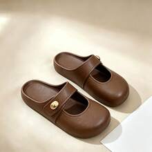 Sandal Wanita EVA Kulit Bertekstur dengan Ujung Tertutup, Anti Selip, Tahan Air, Modis untuk Musim Semi, Musim Panas, Musim Gugur, Cocok untuk Aktivitas Luar Ruangan, Sandal Pantai Mary Jane - Coklat - View 4