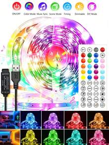 1 buah Strip Lampu LED USB 5V, 3,28 kaki (1 Gulungan) ~ 98,42 kaki (2 Gulungan) Kontrol Jarak Jauh 44 Tombol, Strip Lampu Musik RGB Pintar, Dekorasi Ruangan, Dekorasi Pesta, Dekorasi Liburan (Ukuran 3,28 kaki/1 meter lebih pendek, silakan pilih sesuai kebutuhan Anda saat membeli, perekat bawaan tidak dapat ditempelkan pada dinding yang kasar, harap berhati-hati saat menempelkan!) - MultiWarna - View 2