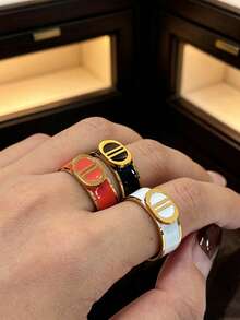 Fashionable Colorful Enamel Double D Letter Ring, Multi-Functional Daily Versatile Women's Pig Nose Ring, Valentine's Day, Wedding Party Jewelry Gift - Double D Enamel Ring - View 4