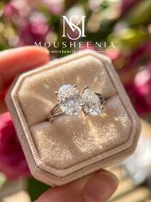 MOUSHEENIA 4CT TW Oval And Pear Cut Moissanite Toi Et Moi Ring 925 Sterling Silver Two Stone Bypass Engagement Ring Luxury Promise Band Fine Jewelry For Women - Ring - View 3