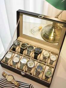 12/10/6/3 Slot Men's Watch Box Black Luxury Watch Storage Box With Drawer Leather Watch Box Watch Storage Box Watch Display Box Watch Box Multi-Slot Watch Jewelry Box Jewelry Bracelet Box Birthday Gift For Friends National Day Gift Halloween Gift Christmas Gift - Multicolor - View 2