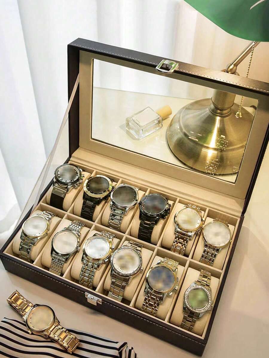 12/10/6/3 Slot Men's Watch Box Black Luxury Watch Storage Box With Drawer Leather Watch Box Watch Storage Box Watch Display Box Watch Box Multi-Slot Watch Jewelry Box Jewelry Bracelet Box Birthday Gift For Friends National Day Gift Halloween Gift Christmas Gift