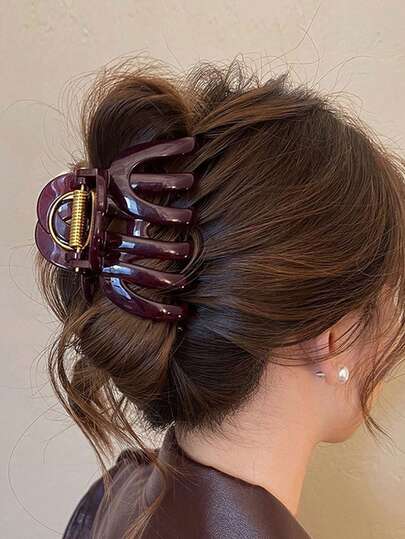 1 Pc Hair Claw Clip For Women,Large Hair Claw With Gold Spring,Strong Hold Jaw Clip,Elegant French Design Hair Accessories For Daily Party Festival