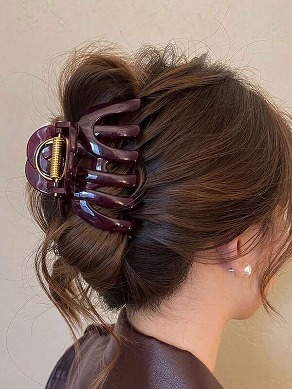 1 Pc Hair Claw Clip For Women,Large Hair Claw With Gold Spring,Strong Hold Jaw Clip,Elegant French Design Hair Accessories For Daily Party Festival